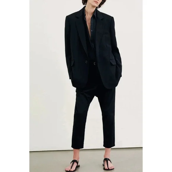 Nili Lotan 4 Paris Pants $495 Drop Crotch Slouchy Dress Trousers Crop Black - Picture 9 of 10